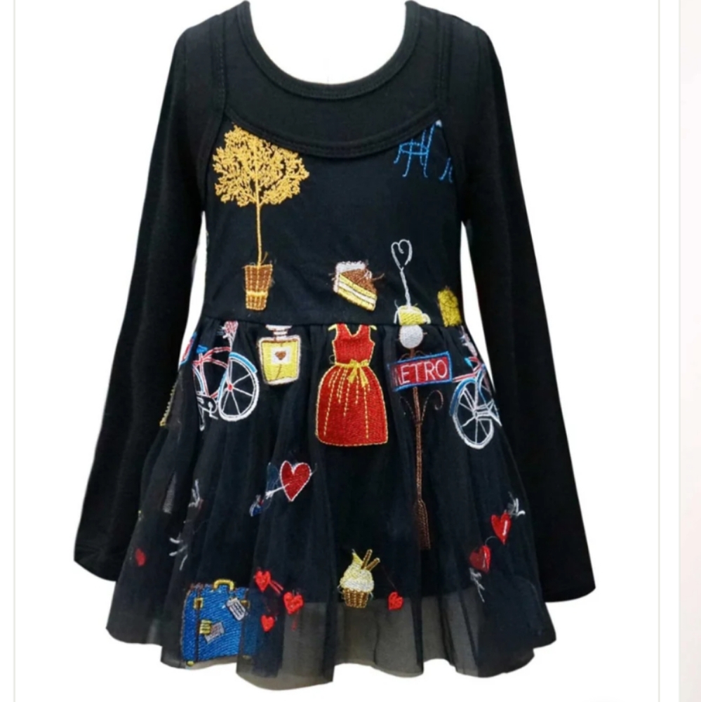 HANNAH BANANA Tulle Embroidered Tunic Top Fashion Size 6 Little Girls